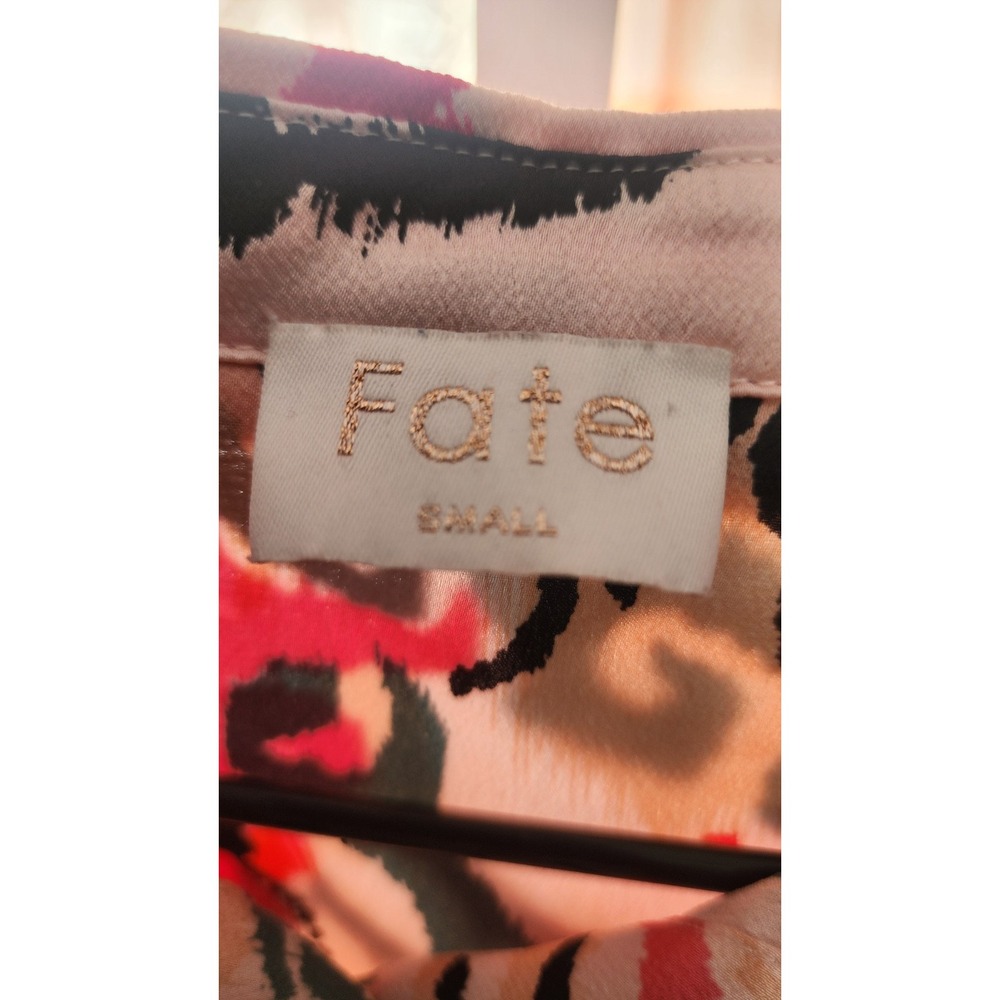 Fate Womens Abstract Paisley Ikat Print Button Down Blouse Pink Orange Small